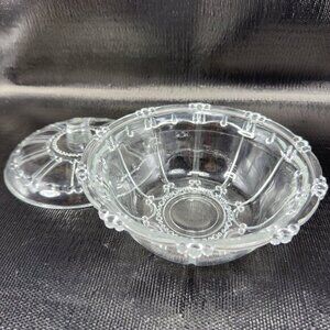 Vintage KIG Indonesia Clear Crystal Glass Candy Dish‎ Container Lid Oyster Pearl